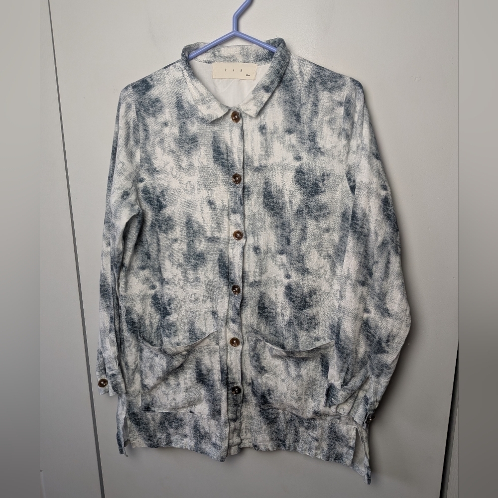 Pan Women Blouse Tie Dye Blue And White 50% Cotton 50% Linen Size Medium